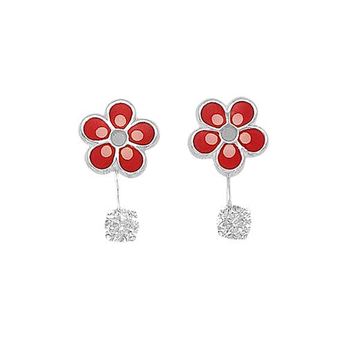 Broquel con Diseño de Flor Esmaltado en Forma de Curva en Plata .925 + Obsequio