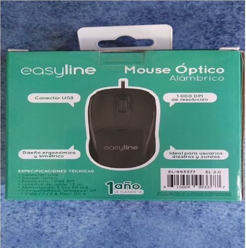 MOUSE Negro USB 1000DPI USB CABLE PC LAPTOP CASA OFICINA ESCUELA CLASE NEGRO EASY LINE PC LAP