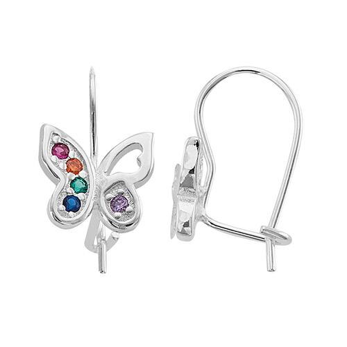 Arete Mini con Diseño Mariposa Arcoiris en Plata .925 + Obsequio 