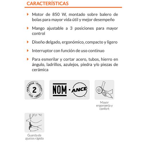 ESMERILADORA ANGULAR CORTADORA PULIDORA ERGO PRO 4-1/2" ANTIFATIGA 800 W PARA AZULEJO -TUBOS DE ACERO CERAMICA TRUPER 
