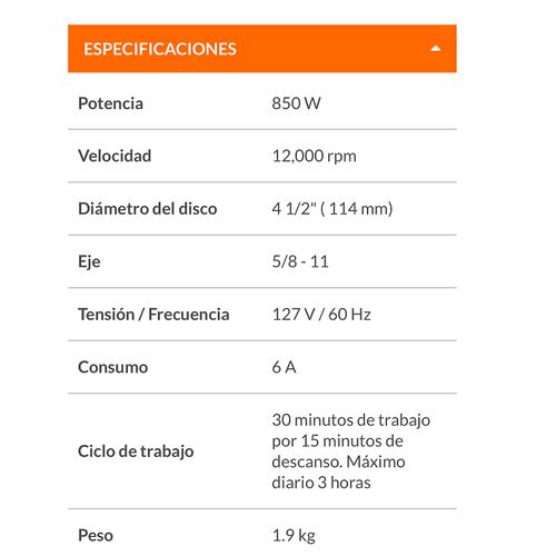 ESMERILADORA ANGULAR CORTADORA PULIDORA ERGO PRO 4-1/2" ANTIFATIGA 800 W PARA AZULEJO -TUBOS DE ACERO CERAMICA TRUPER 