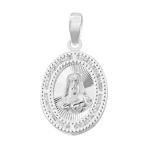 Medalla Sagrado Corazón Ovalada con detalles de Rayos en Plata .925 + Obsequio