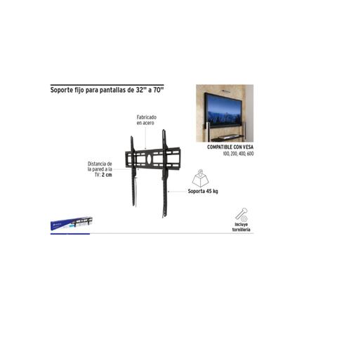SOPORTE FIJO PARA TELEVISION PANTALLAS TV  DE 32"A 70 " FIJACION EN PARED  