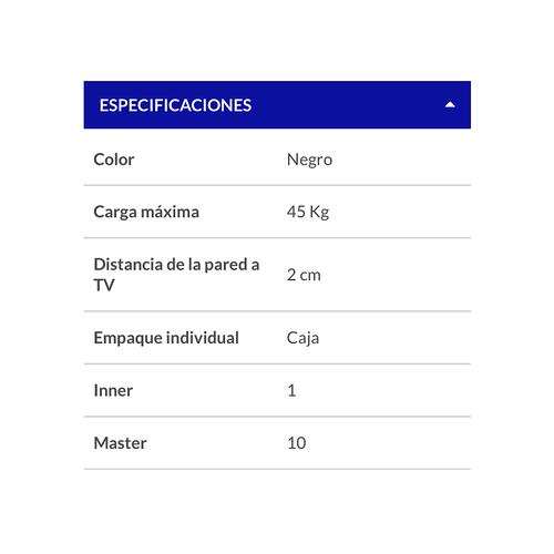 SOPORTE FIJO PARA TELEVISION PANTALLAS TV  DE 32"A 70 " FIJACION EN PARED  