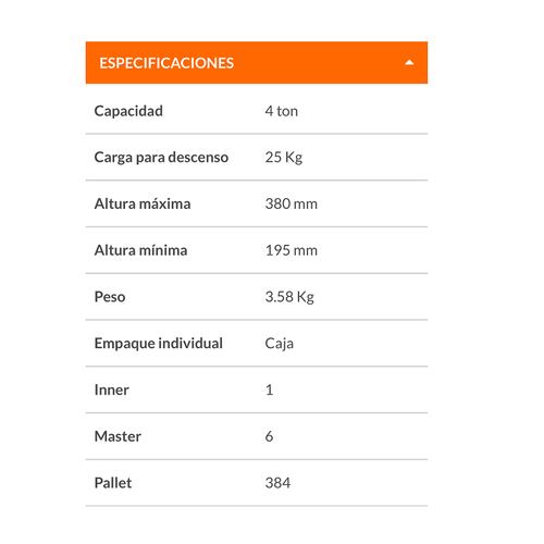 GATO HIDRAULICO TIPO BOTELLA HASTA 4 TONELADAS AUTO CARRO 