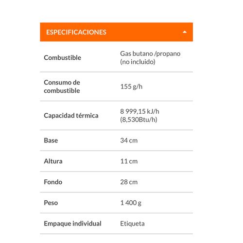 PARRILLA DE GAS PORTATIL 1 QUEMADOR ESTUFA ESTUFILLA CAMPISMO BUTANO 