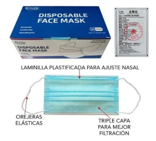Cubrebocas Tapabocas Tricapa Termosellado Plisado c/j 50 pz 