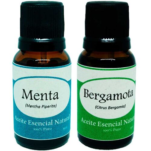 Menta y Bergamota Aceite Esencial Natural 2 Frascos Kit Aromaterapia Krisamex