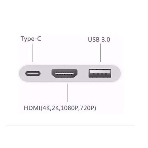 Adaptador 3 en 1 de entrada de puerto Tipo C (PD) a salida HDMI  y  USB 3.0