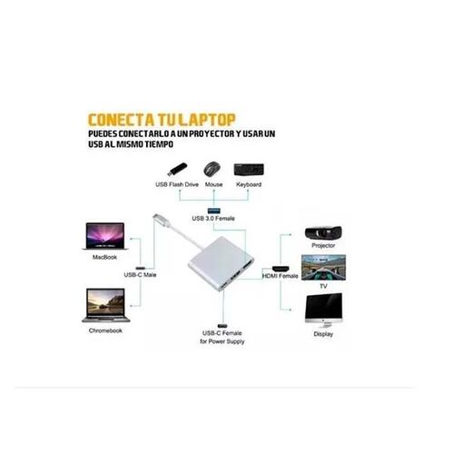 Adaptador 3 en 1 de entrada de puerto Tipo C (PD) a salida HDMI  y  USB 3.0
