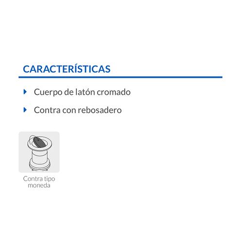 CÉSPOL P/LAVABO LATÓN CROMADO C/CONTRA TIPO MONEDA, CROMO, 1-1/4" 