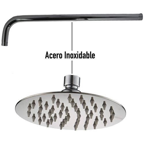 Regadera Redonda de 8" con Tubo de 40 cm en Acero Inoxidable (Empaque de tubo 5/50).