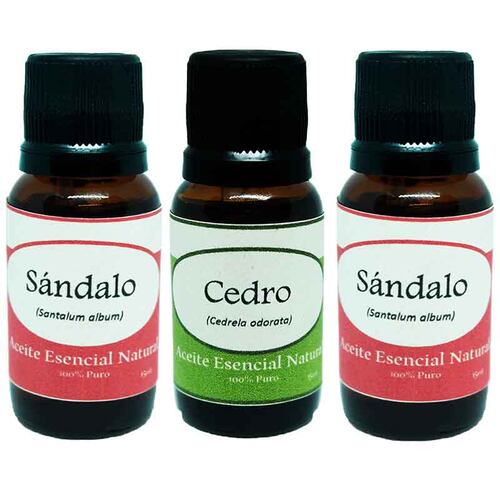 Sandalo Cedro y Sandalo Aceite Esencial Natural 3 Frascos Kit Difusor Krisamex