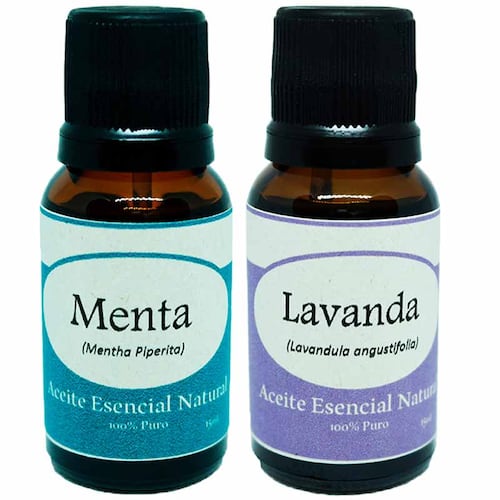 Menta y Lavanda Aceite Esencial Natural 2 Frascos Kit Difusor Krisamex