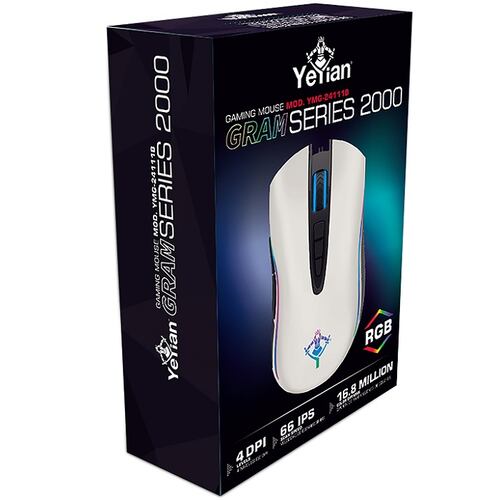 Mouse YeYian Gram 2000 RGB Alambrico USB 6400DPI Blanco YMG-24111B.