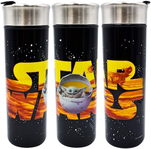 Baby Yoda Termo Negro Mandalorian The Child Grogu Star Wars Acero Inoxidable 430 mls Doble Pared 