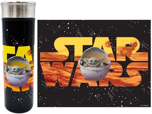 Baby Yoda Termo Negro Mandalorian The Child Grogu Star Wars Acero Inoxidable 430 mls Doble Pared 