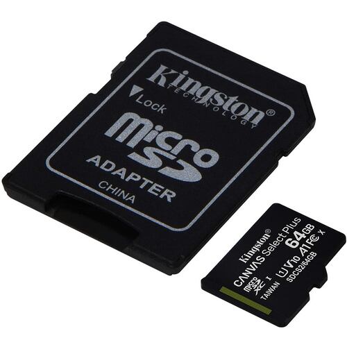 Memoria MicroSD 64GB Kingston SDXC Clase 10 Canvas Select Plus Con Adaptador SDCS2/64GB