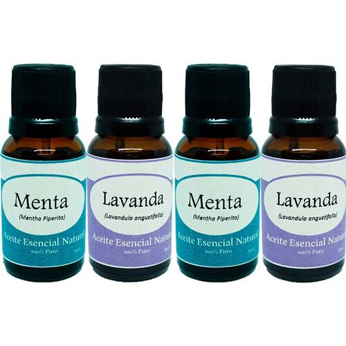Menta Lavanda Menta y Lavanda Aceite Esencial Natural Difusor 4 Frascos Krisamex