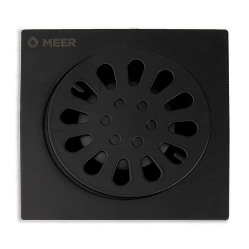 MEER FAUCETS BY CNX Resumidero Cuadrado 4" x 4" en color negro mate, ideal para regadera, (fácil de instalar).
