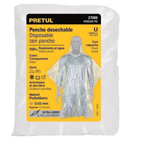 Impermeable Poncho Desechable Unitalla Con Capucha  incluye 10 piezas  Espesor 0.02mm Pretul 