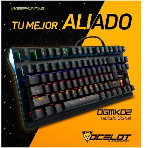 TECLADO ALAMBRICO OCELOT GAMER MECANICO SWITCH AZUL PLASTICO RGB NEGRO OGMK02 COLORES USB LED PLUG.