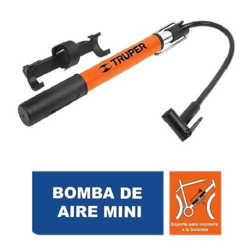 BOMBA MINI DE AIRE 60 PSI BALONES BICICLETA E INFLABLES INCLUYE SOPORTE BOM-MI TRUPER 