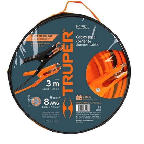 CABLES PARA PASAR CORRIENTE 3 METROS 8 AWG AUTO MECANICA TRUPER