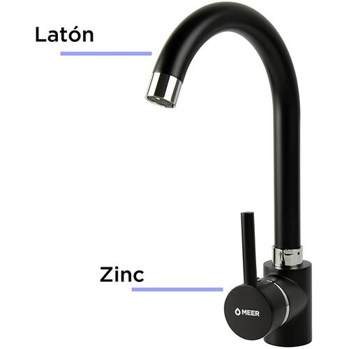 CNX Mezcladora Monomando para Fregadero en Negro Mate, Incluye mangueras para agua fría y caliente.