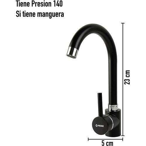 CNX Mezcladora Monomando para Fregadero en Negro Mate, Incluye mangueras para agua fría y caliente.