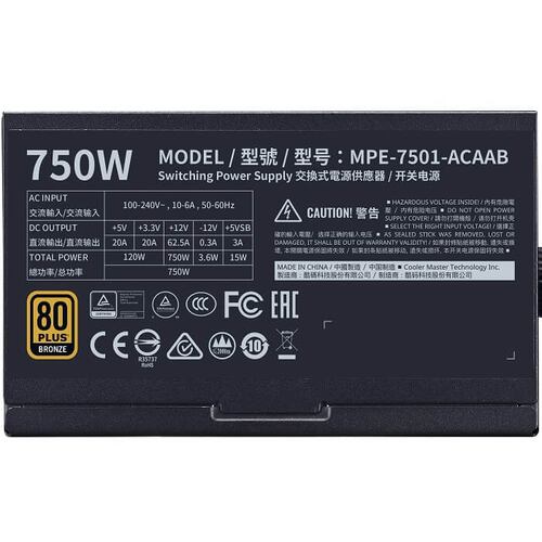 Fuente De Poder Cooler Master MWE 750 Bronze V2 750W 80 Plus MPE-7501-ACAAB-US