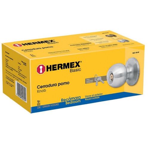 CERRADURA CHAPA PARA PUERTA CUARTO RECAMARA POMO PLATEADA HERMEX