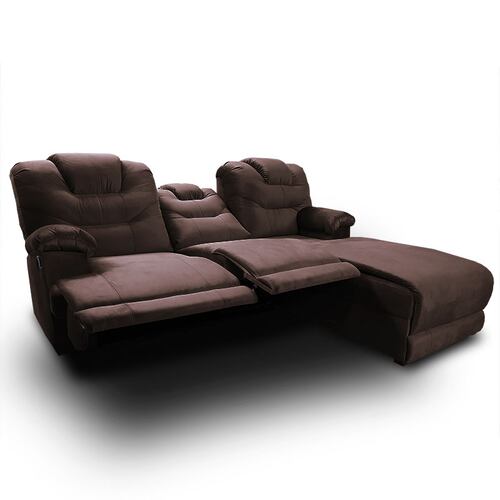 Sala con Reclinable Doble y Chaise Der. Hercules Tela Terciopelo Chocolate MADERIAN // ENTREGA A CDMX Y ZONA METROPOLITANA