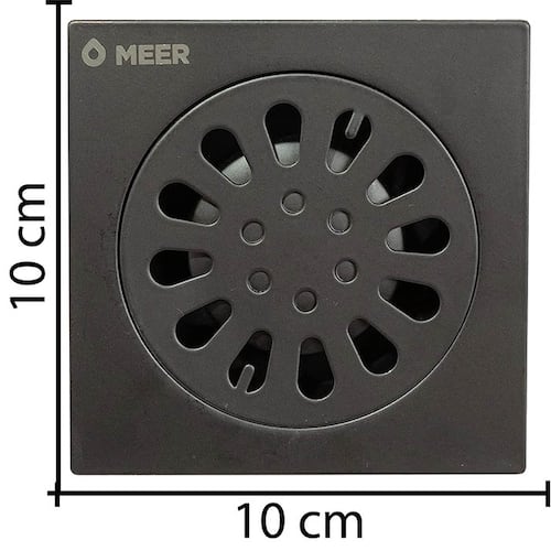 MEER FAUCETS BY CNX Resumidero Cuadrado 4" x 4" en color negro mate, ideal para regadera, (fácil de instalar).