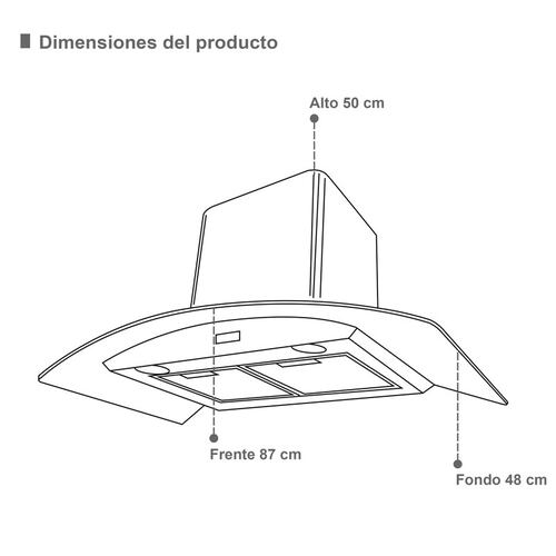 Campana extractora de pared 90cm SUPRA SKYFALL  con cristal curvo en color negro y control remoto