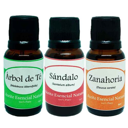 Arbol de Te Sandalo Zanahoria Aceite Esencial Natural Aromaterapia Kit Krisamex