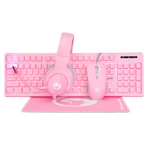 Kit Gamer Marvo Cm418 Teclado Mouse Diadema Mousepad Gamer Rosa.