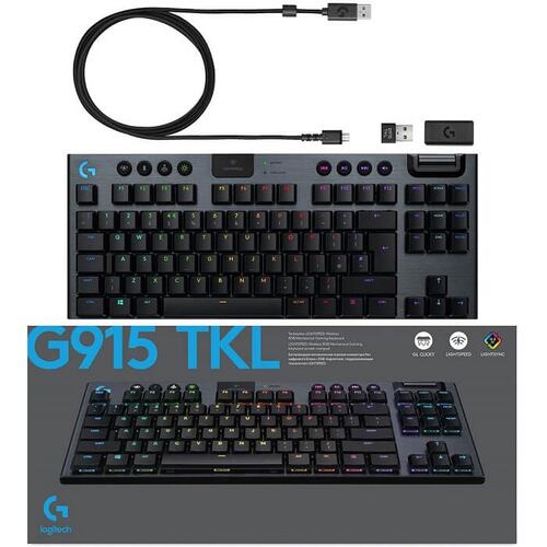 Teclado Logitech G915 TKL LIGHTSPEED Mecanico RGB Inalambrico Gaming USB Y Bluetooth Negro 920-009495.