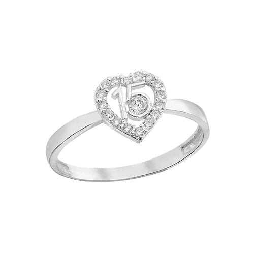 Anillo de 15 años en forma de Corazón con Circonias en Plata .925 + Obsequio