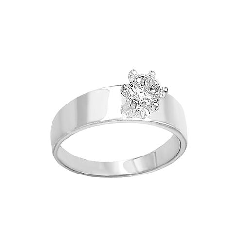 Anillo Solitario Clasico con Aro Ancho de Plata .925 + Obsequio