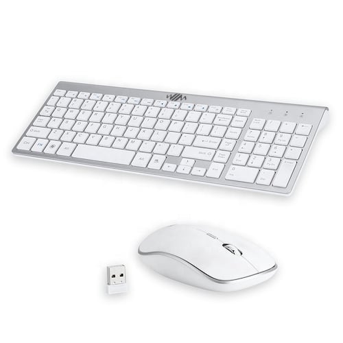 Teclado y Mouse Inalámbricos WIM Diseño Ergonómico Diseño Delgado y Silencioso de 2,4 GHz para PC portátil Calidad Premium. Blanco