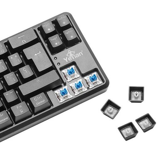 Teclado YeYian Akil Serie 3500 Mecanico TKL Switch Azul RGB USB Y Bluetooth YTM-28210B.