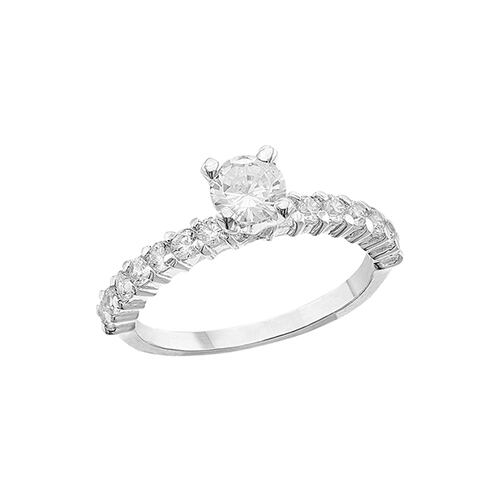 Anillo Solitario con Diseño de 4 Uñas con Ciconias en el Aro y una Circonia en el Centro en Plata .925 + Obsequio