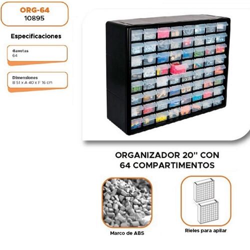 Organizador De 64 Gavetas Truper 10895