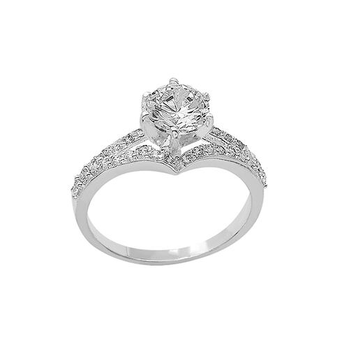 Anillo Solitario con Diseño de Rombo con Circonia en el Centro en Plata .925 + Obsequio
