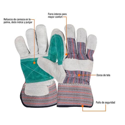 Guantes Reforzados de Carnaza y dorso de Tela tipo Mezclilla Guantes de Construcción Seguridad industrial 