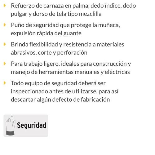 Guantes Reforzados de Carnaza y dorso de Tela tipo Mezclilla Guantes de Construcción Seguridad industrial 