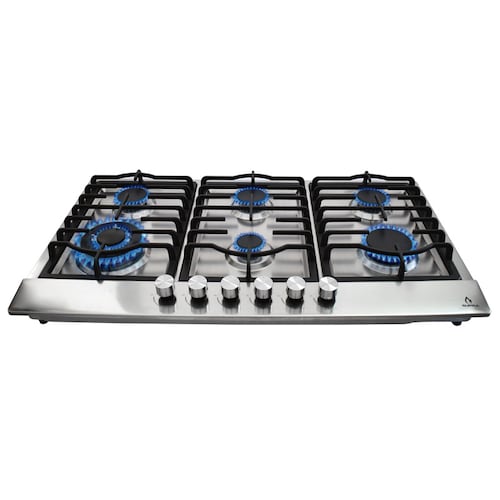 Parrilla de gas empotrable 90cm de 6 quemadores SUPRA DIAMOND STEEL con cubierta de acero brillante