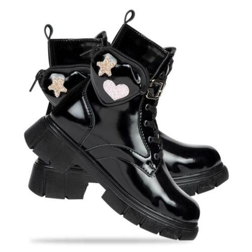 Bota para niña, tipo militar, con agujetas, color negro, marca Blasito 1010597