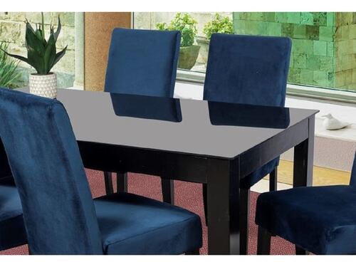 Comedor Angy Azul 6 Sillas en Madera y Cubierta de Cristal.